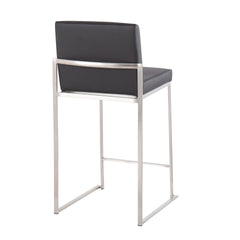 Fuji 26" Contemporary High Back Barstool in Stainless Steel and Black Faux Leather by LumiSource - Set of 3