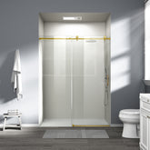 56" - 60" W x 76" H Single Sliding Shower Door, Frameless Bathroom Sliding Door with 1/4" (6mm) Tempered Glass for Walk-in Shower, Brushed Gold CM-25D06-60BGX