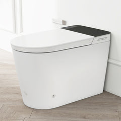 Tankless Smart Toilet with Bidet Built In, Auto Open & Close, Wider Bidet with Heated Seat, Warm Water and Dry, Foot Sensor, LED Display, Remote Control, White