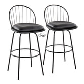 Riley Claire 30" Farmhouse Fixed-Height Barstool with Swivel in Black Metal, Black Wood and Black Faux Leather with Round Black Metal Footrest by LumiSource - Set of 2