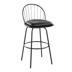 Riley Claire 30" Farmhouse Fixed-Height Barstool with Swivel in Black Metal, Black Wood and Black Faux Leather with Round Black Metal Footrest by LumiSource - Set of 2