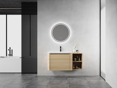 40'' Wall-Mounted Bathroom Vanity with White Ceramic Sink and Storage Shelves & 1-Soft-Close Door, KD-Packing, Plywood, American White Oak