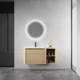 40'' Wall-Mounted Bathroom Vanity with White Ceramic Sink and Storage Shelves & 1-Soft-Close Door, KD-Packing, Plywood, American White Oak