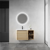 36'' Wall-Mounted Bathroom Vanity with White Ceramic Sink and Storage Shelves & 1-Soft-Close Door, KD-Packing, Plywood, American White Oak