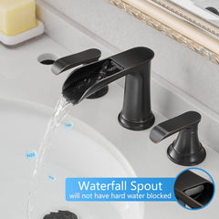 Bathroom Faucets for Sink 3 Hole ORB 8 inch Widespread Bathroom Sink Faucet with Pop Up Drain Double Lever Handle Faucet Bathroom Vanity Faucet Basin Mixer Tap Faucet with Hose