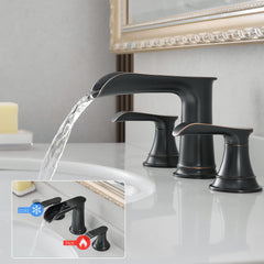 Bathroom Faucets for Sink 3 Hole ORB 8 inch Widespread Bathroom Sink Faucet with Pop Up Drain Double Lever Handle Faucet Bathroom Vanity Faucet Basin Mixer Tap Faucet with Hose