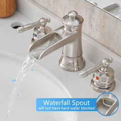 Bathroom Faucets for Sink 3 Hole Brushed Nickel 8 inch Widespread Bathroom Sink Faucet with Pop Up Drain Double Lever Handle Faucet Bathroom Vanity Faucet Basin Mixer Tap Faucet with Hose