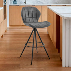 Hestrel 26" Swivel Counter Height Bar Stool in Charcoal Fabric and Black Finish