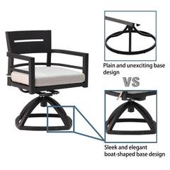 5-Piece Outdoor Patio Aluminum Furniture, Modern Dining Set, including 4 Swivel Rockers Sunbrella Fabric Cushioned and 40" Square Dining Table with Umbrella Hole, Ember Black
