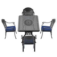 5-Piece Set Of Cast Aluminum Patio Furniture With Black Frame and Blue Cushions(same sku:W1710S00099)