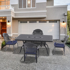 5-Piece Set Of Cast Aluminum Patio Furniture With Black Frame and Blue Cushions(same sku:W1710S00099)