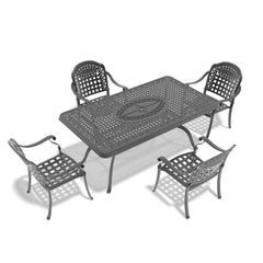 5-Piece Set Of Cast Aluminum Patio Furniture With Black Frame and Blue Cushions(same sku:W1710S00099)