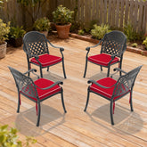 Cast Aluminum Patio Dining Chair 4PCS With Black Frame and Red Cushions (same sku: W1710P166054)