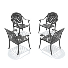 Cast Aluminum Patio Dining Chair 4PCS With Black Frame and Red Cushions (same sku: W1710P166054)