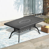 L66.93*W37.4-inch Cast Aluminum Patio Dining Table With Black Frame and Umbrella Hole