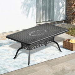 L66.93*W37.4-inch Cast Aluminum Patio Dining Table With Black Frame and Umbrella Hole