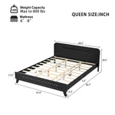 PINE SOLID WOOD QUEEN SIZE BED, SOLID AND STABLE, NO BOX SPRING NEEDED, BLACK COLOR