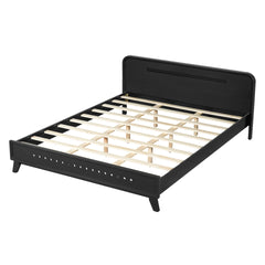 PINE SOLID WOOD QUEEN SIZE BED, SOLID AND STABLE, NO BOX SPRING NEEDED, BLACK COLOR