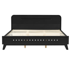 PINE SOLID WOOD QUEEN SIZE BED, SOLID AND STABLE, NO BOX SPRING NEEDED, BLACK COLOR