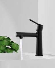 Matte Black Single Handle Bathroom Faucet for 1 or 3 Holes ,Fountain and Flow Mode Two-in-one function,Deck Mount Laundry Vanity Sink Faucet with Two 9/16" Hoses
