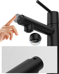 Matte Black Single Handle Bathroom Faucet for 1 or 3 Holes ,Fountain and Flow Mode Two-in-one function,Deck Mount Laundry Vanity Sink Faucet with Two 9/16" Hoses