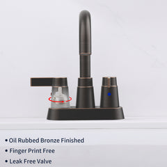 Bathroom Faucet Oil Rubbed Bronze 2-Handle Bathroom Sink Faucet 360 Degree High Arc Swivel Spout Centerset 4 Inch Vanity Faucet Bathroom Faucet 3 Holes Lavatory Faucet