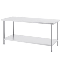 Stainless Steel Prep Table, 30 x 72 x 34 Inch, Heavy Duty Metal Worktable with 3 Adjustable Height Levels, Commercial Workstation for Kitchen Garage Restaurant Backyard