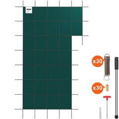 Inground Pool Safety Cover, 20 ft x 38 ft Rectangular Winter Pool Cover with Right Step, Triple Stitched, High Strength Mesh PP Material, Good Rain Permeability, Installation Hardware Included
