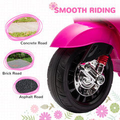 Qaba Vespa Licensed Electric Motorcycle for Kids, 6V Toddler Motorcycle, Battery-Operated Motorbike for Kids with Music, FM Radio, Headlight, Single Button Start for 3-6 Years, Pink