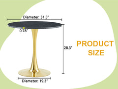 Round Dining Table, 31.5" Circle Tulip Table with Thickened Tabletop & Metal Pedestal, Mid Century Modern Bistro Table for Kitchen, Small Places, Living Room, Cafe (Faux Marble)