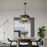 16" Black Gold Industrial 4-Light Pendant Chandelier, Modern Metal Cage Design, Adjustable Hanging Light for Dining Room, Kitchen, Living Room (No Bulbs)