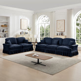 Classic 2 Piece Modular Couch Living Room Sofa Set with Flared Arms and Removable Ruffles Pleats Skirts and Spindle Legs, 3 Seater Sofa + 2-Seat Loveseat Sofa Sets for Living Room, Blue