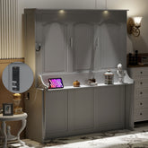 Queen Size Murphy Bed with Desk,LED Lights and USB Charging Station,Gray