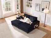 Convertible combination sofa, corduroy fabric, fluffy modern sleeper sofa chair, oversized combination living room double lounge chair,Black