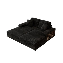 Convertible combination sofa, corduroy fabric, fluffy modern sleeper sofa chair, oversized combination living room double lounge chair,Black