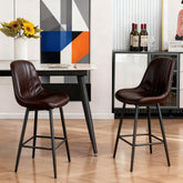 Modern Bar Stools with Swivel Mechanism, PU Padded Seats with Back Support & Metal Legs – Ideal for Kitchen Islands, Home Bars, Commercial Bars, Dark Brown(Set of 2)
