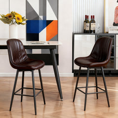 Modern Bar Stools with Swivel Mechanism, PU Padded Seats with Back Support & Metal Legs – Ideal for Kitchen Islands, Home Bars, Commercial Bars, Dark Brown(Set of 2)