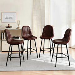 Modern Bar Stools with Swivel Mechanism, PU Padded Seats with Back Support & Metal Legs – Ideal for Kitchen Islands, Home Bars, Commercial Bars, Dark Brown(Set of 2)