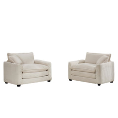 Luxurious and Sophisticated Deep Seated Sofa Set with Two Single Sofas in Light Beige Corduroy Fabric, Set of 2 Accent Chair for Living Room