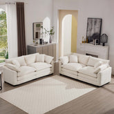 Modern Fabric Living Room Sofa Two Pieces Set, Two 2-Seater Sofas with 8 Cushions,Upholstery Large Deep Seat Sofa Set, Light Beige Corduroy Fabric