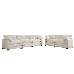 Modern Fabric Living Room Set of 2 Sofas with One 2-Seat Sofa and one 3 - Seat Sofa, Upholstery Large Deep Seat 2 Seatr and 3 Seater Sofa Set, Light Beige Corduroy Fabric