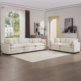 Modern Fabric Living Room Set of 2 Sofas with One 2-Seat Sofa and one 3 - Seat Sofa, Upholstery Large Deep Seat 2 Seatr and 3 Seater Sofa Set, Light Beige Corduroy Fabric