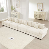 170" Oversized Cloud Modular Sectional Couch, Premium Corduroy 3-Seater Extra-Thick Armrests,Good Resilience Cushion,12 Throw Pillows,Ergonomic Design, Easy Assembly,For Living Rooms,Cream