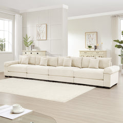 170" Oversized Cloud Modular Sectional Couch, Premium Corduroy 3-Seater Extra-Thick Armrests,Good Resilience Cushion,12 Throw Pillows,Ergonomic Design, Easy Assembly,For Living Rooms,Cream