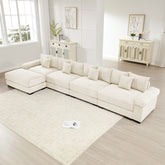 170" Oversized Cloud Modular L-Shape Sectional Couch,Soft Corduroy Fabric,With An Ottoman Deep Seat Wide Armrests,Ergonomic Design,12 Throw Pillows, Easy Assembly,For Living Rooms Studies,Cream