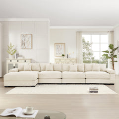 170" Oversized Cloud Modular L-Shape Sectional Couch,Soft Corduroy Fabric,With An Ottoman Deep Seat Wide Armrests,Ergonomic Design,12 Throw Pillows, Easy Assembly,For Living Rooms Studies,Cream