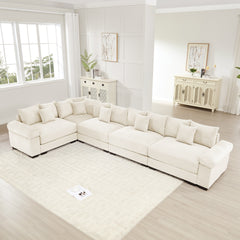 Oversized Cloud Modular Sectional Couch,Convertible Sectional Couches Deep Seat Extra-Wide Armrests,18Throw Pillows Premium Corduroy Fabric,Ergonomic Design,Easy Assembly, For Study,Cream