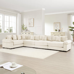 Oversized Cloud Modular Sectional Couch,Convertible Sectional Couches Deep Seat Extra-Wide Armrests,18Throw Pillows Premium Corduroy Fabric,Ergonomic Design,Easy Assembly, For Study,Cream