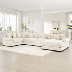 Oversized Cloud Modular Sectional Couch, Convertible Sectional Couches,Extra-Wide Armrests With An Ottoman,Premium Corduroy Fabric,Ergonomic Design,Easy Assembly,For Living Rooms Study,Cream