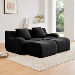 Soft Teddy Fabric Boneless Sofa,Anti-Slip Design,Assembly Chaise Lounge Curved Armrests Ergonomic Support 32D High Density Sponge,For Living Rooms Bedrooms,Black